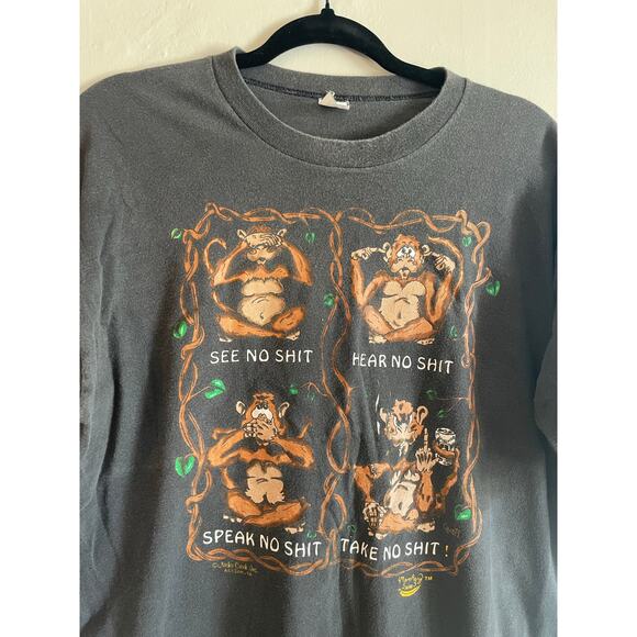 Vintage Rare Monkey Shirt See Hear Speak Take no Sh*t Single Stitch - Picture 2 of 5